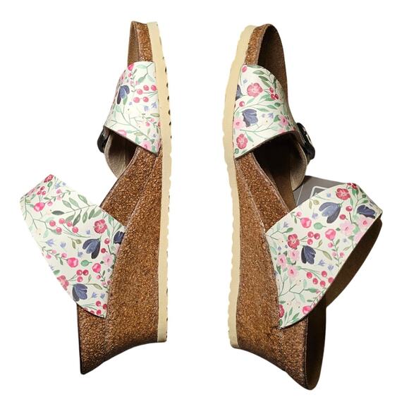 Birkenstock Papillio Dorothy Wedge Sandals Meadow Flowers Beige Size 7 - Picture 4 of 11